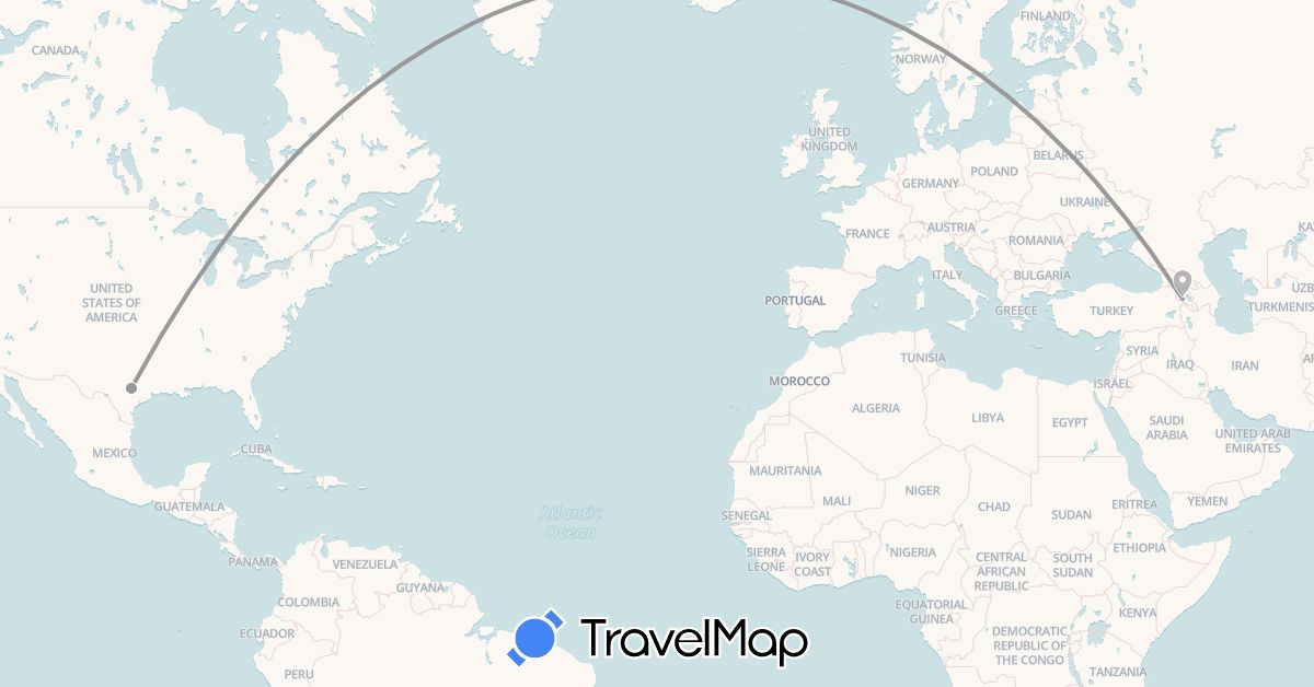 TravelMap itinerary: driving, plane in Armenia, United States (Asia, North America)